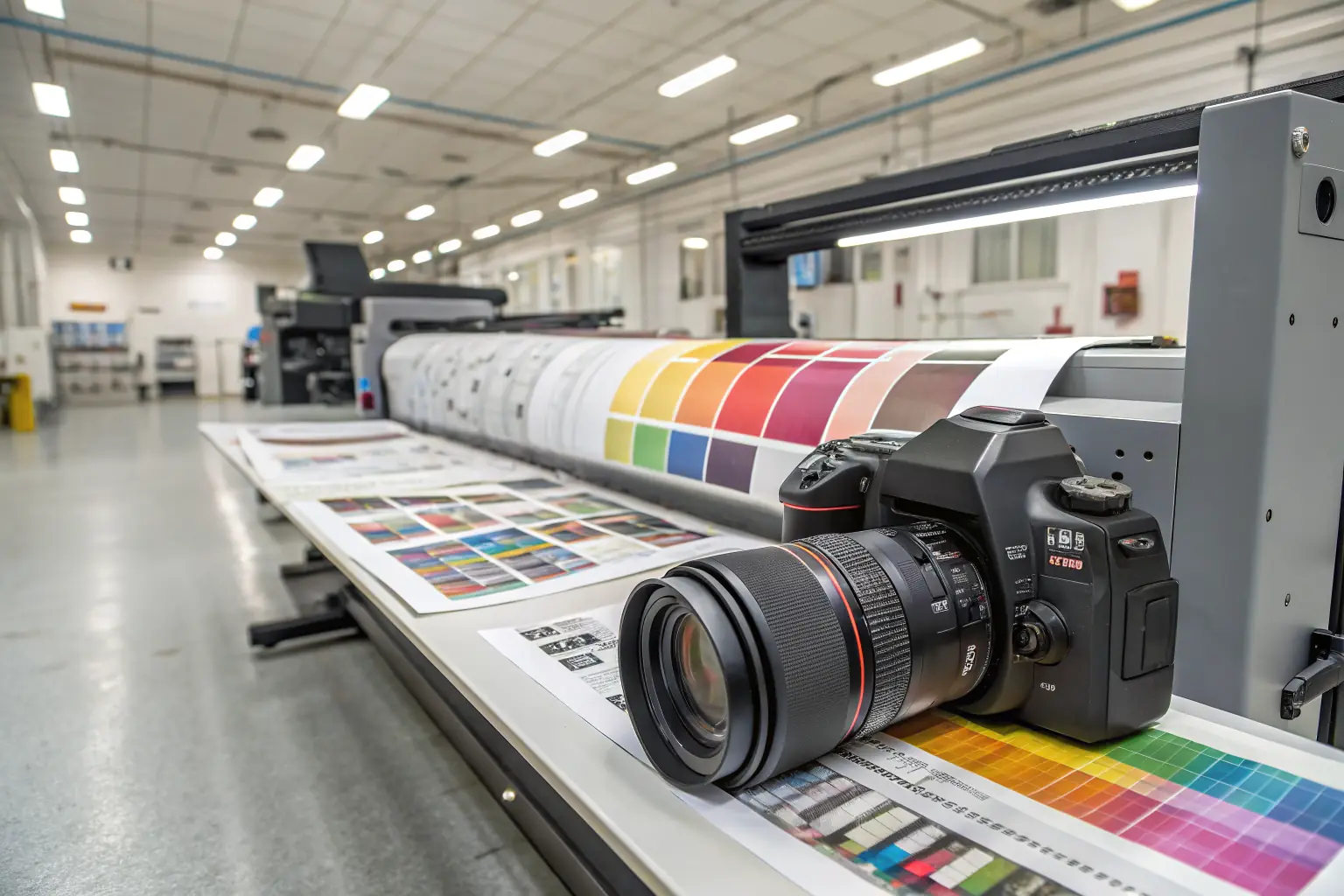 Large format printing facility showcasing professional color printing capabilities