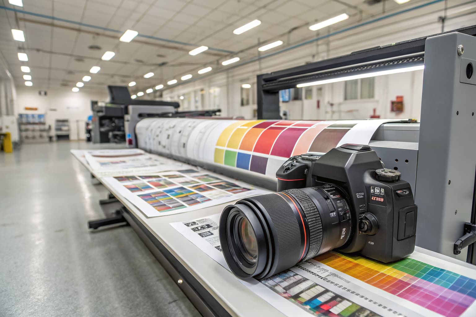 Large format printing facility showcasing professional color printing capabilities