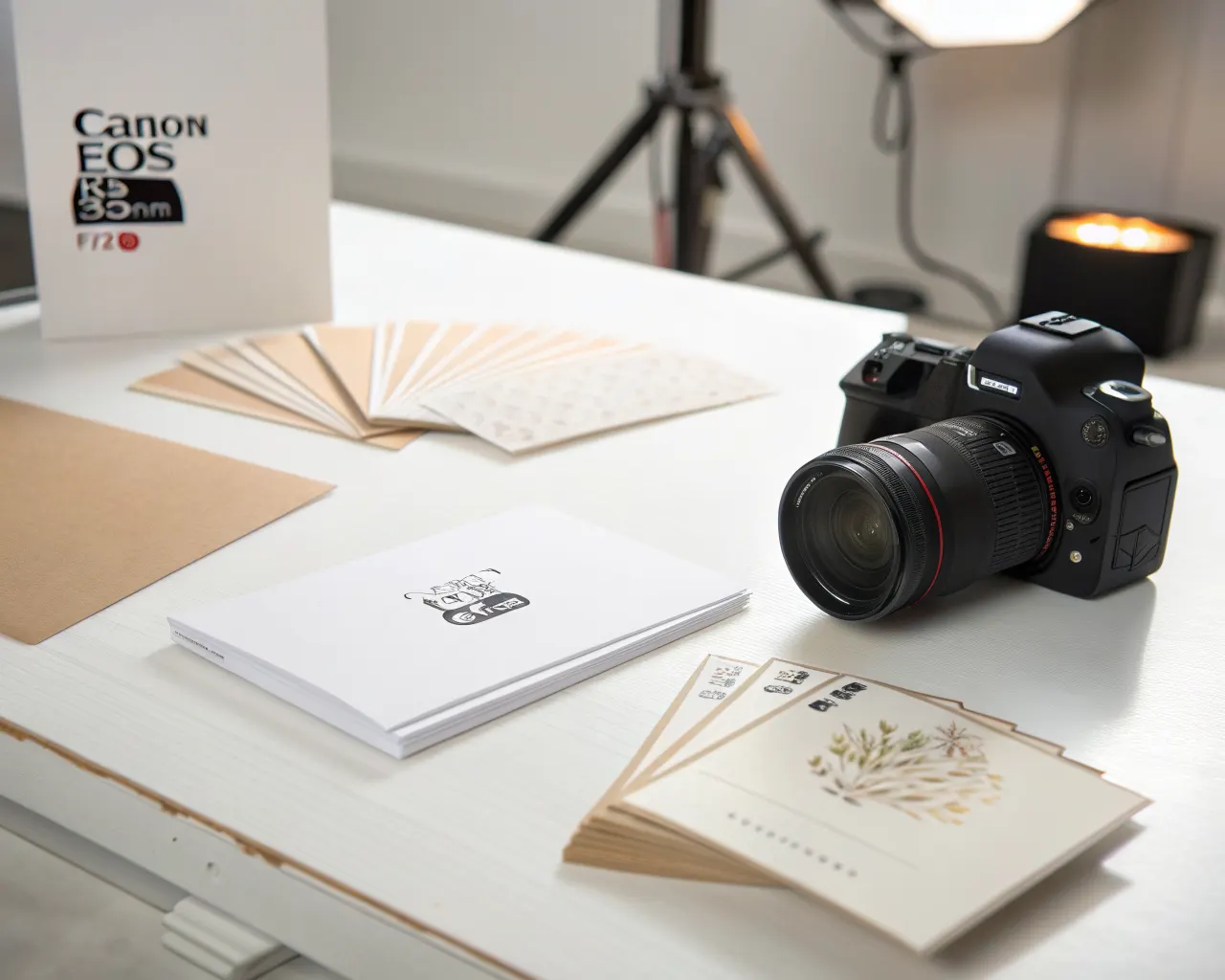 Printed thank you cards fanned out on a clean white surface showing elegant minimalist design with envelopes for professional correspondence