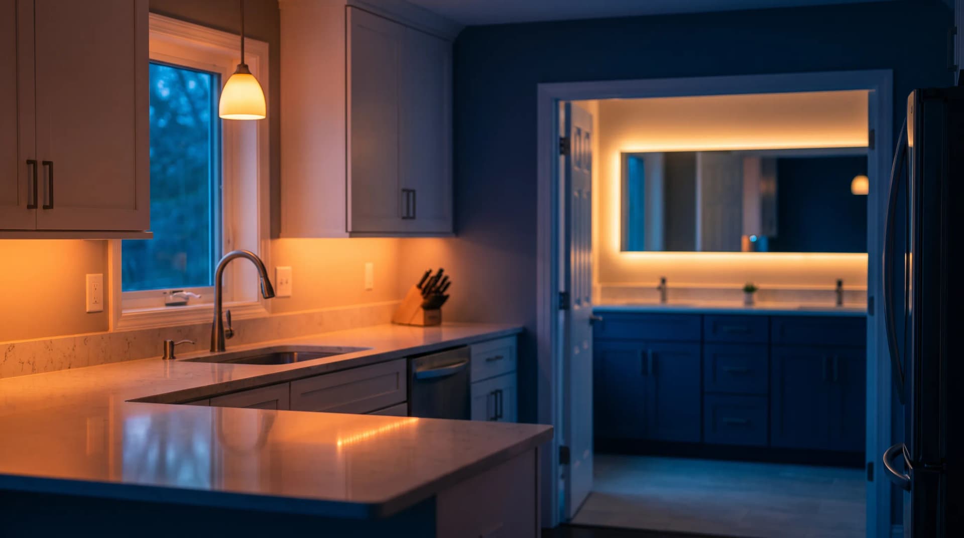 Modern remodeled kitchen with white cabinets and a quartz countertop, kitchen & bath remodelers marketing