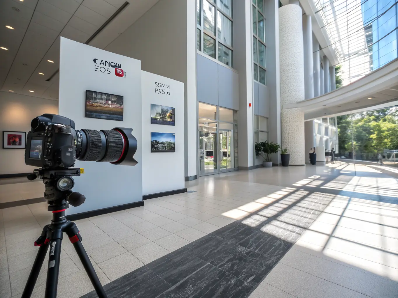 Professional aluminum and foam core sign panels mounted in a modern office lobby