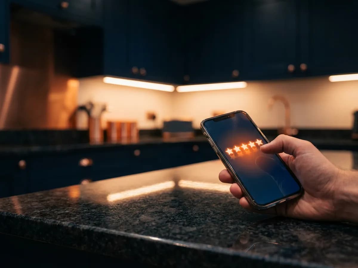 Smartphone showing five star rating icons